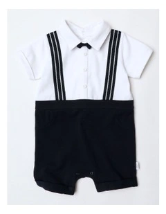 Occassion Mock Braces Romper in Navy