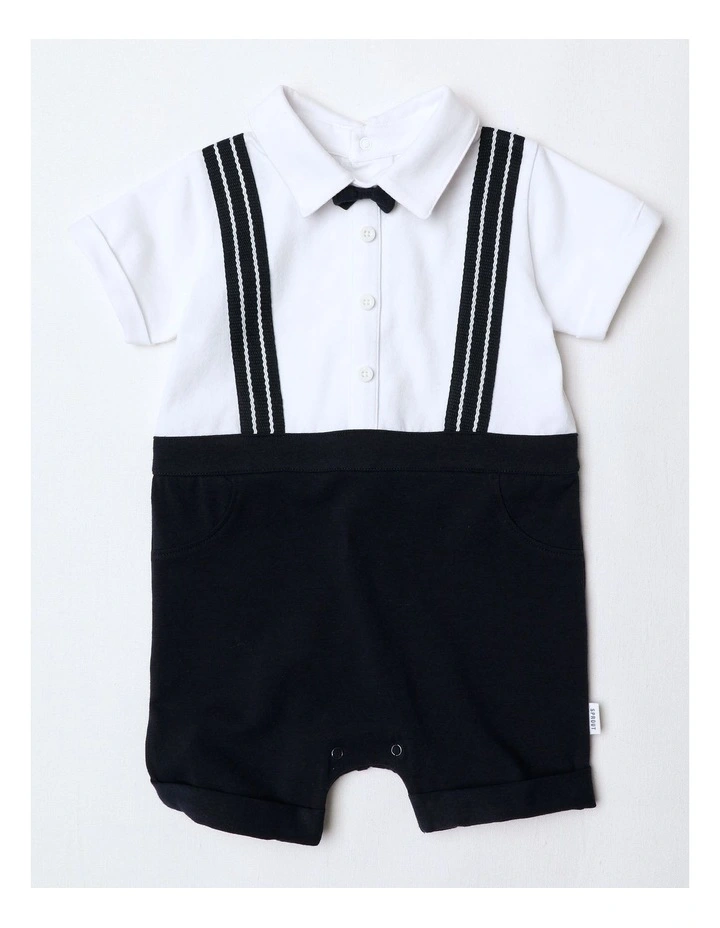 Occassion Mock Braces Romper in Navy image 1