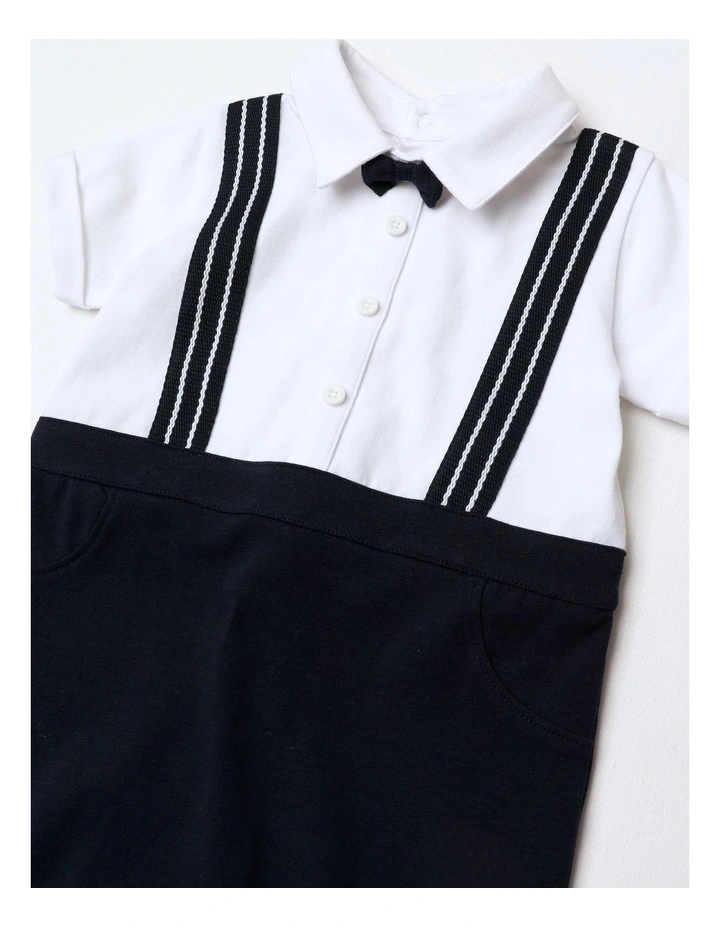 Occassion Mock Braces Romper in Navy image 2