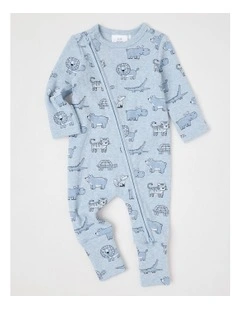 Essential Rib Animals Coverall in Light Blue Marle