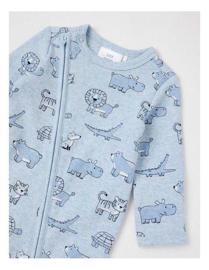 Essential Rib Animals Coverall in Light Blue Marle image 2