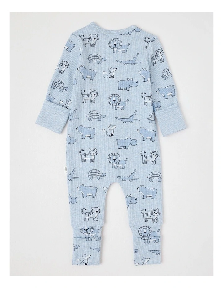 Essential Rib Animals Coverall in Light Blue Marle image 3