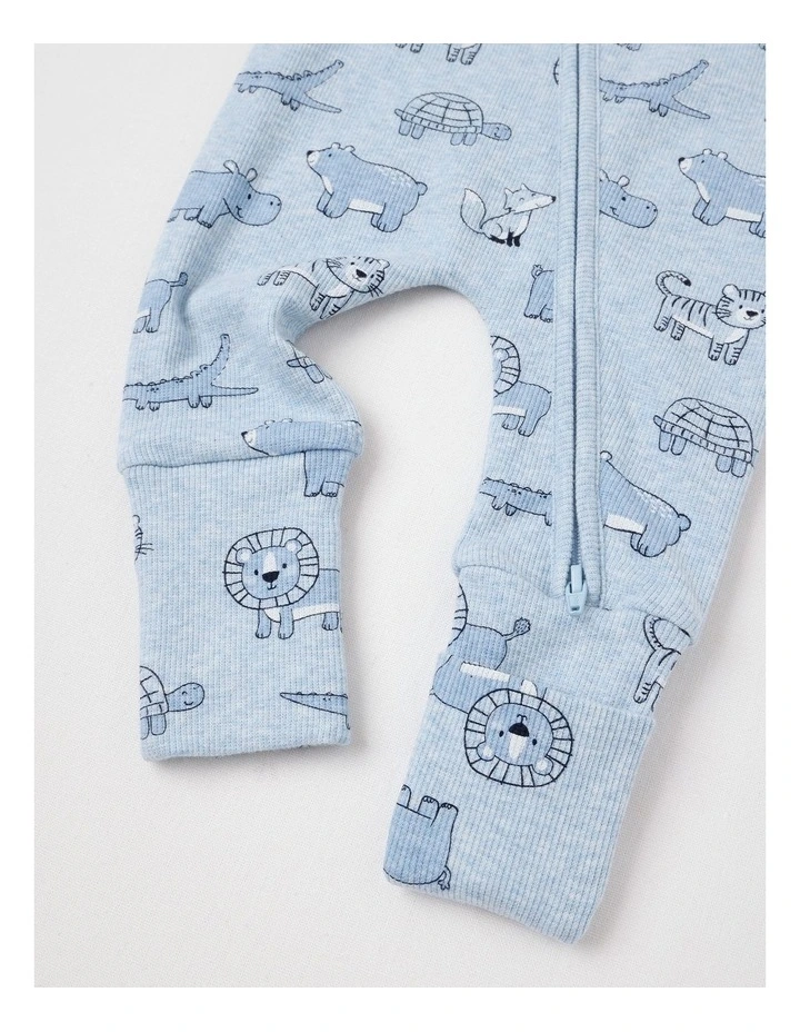 Essential Rib Animals Coverall in Light Blue Marle image 4