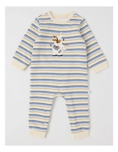 Farm Animal Stack Fleece Coverall in Bone