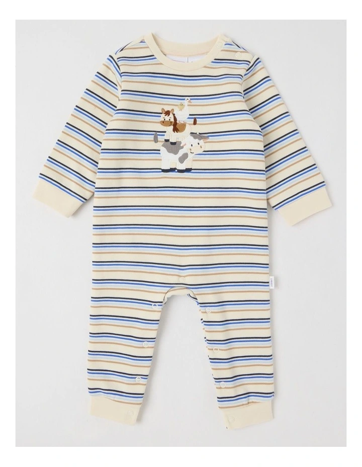 Farm Animal Stack Fleece Coverall in Bone image 1