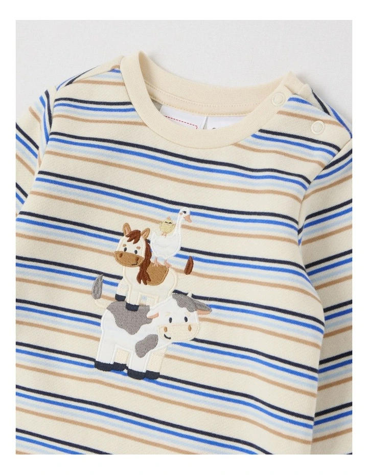 Farm Animal Stack Fleece Coverall in Bone image 2