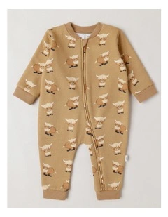Fleece Farmyard Zip Coverall in Tan