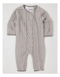 Cable Knit Zip Coverall in Grey