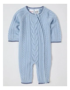 Cable Knit Zip Coverall in Bluestone