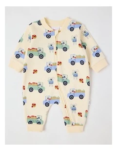 Koala Apple Truck Fleece Zip Coverall in Bone