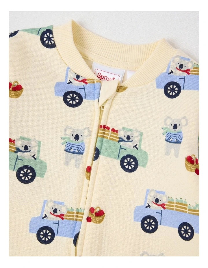 Koala Apple Truck Fleece Zip Coverall in Bone image 2