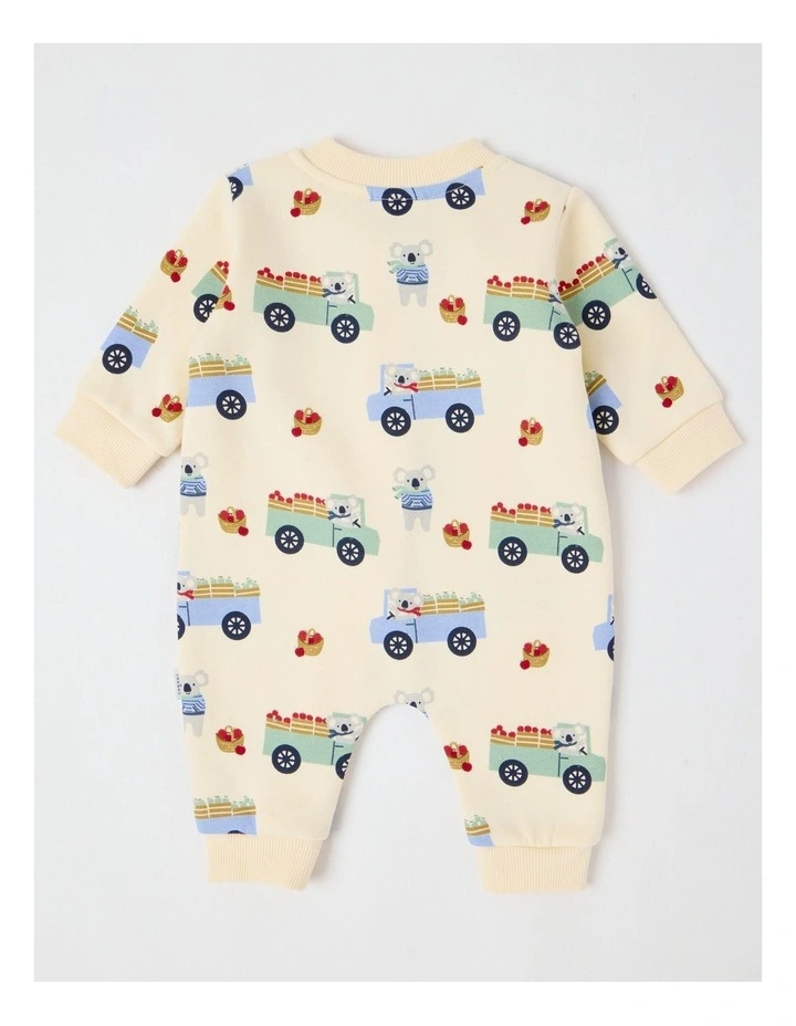Koala Apple Truck Fleece Zip Coverall in Bone image 3