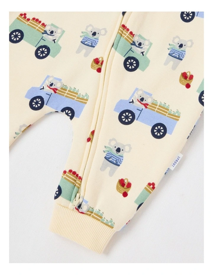 Koala Apple Truck Fleece Zip Coverall in Bone image 4