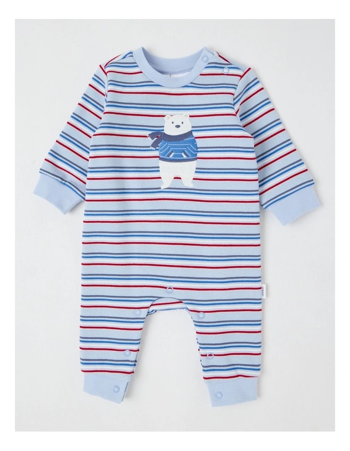 Polar Bear Fleece Stripe Coverall in Bluestone image 1