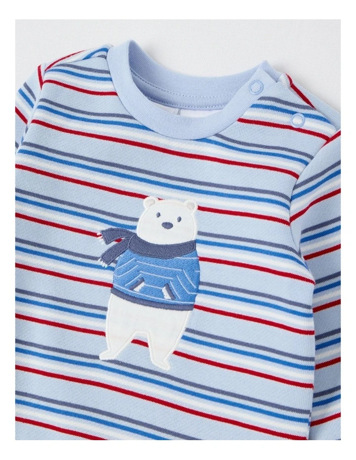 Polar Bear Fleece Stripe Coverall in Bluestone image 2
