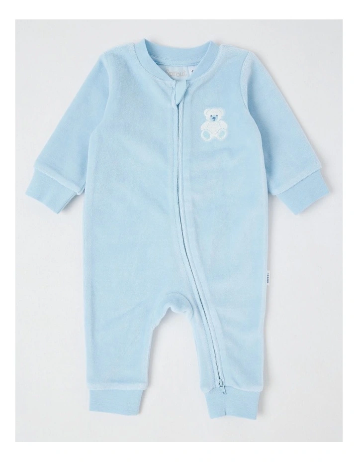 Newborn Teddy Bear Velour Coverall in Blues image 1