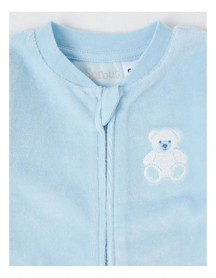 Newborn Teddy Bear Velour Coverall in Blues image 2