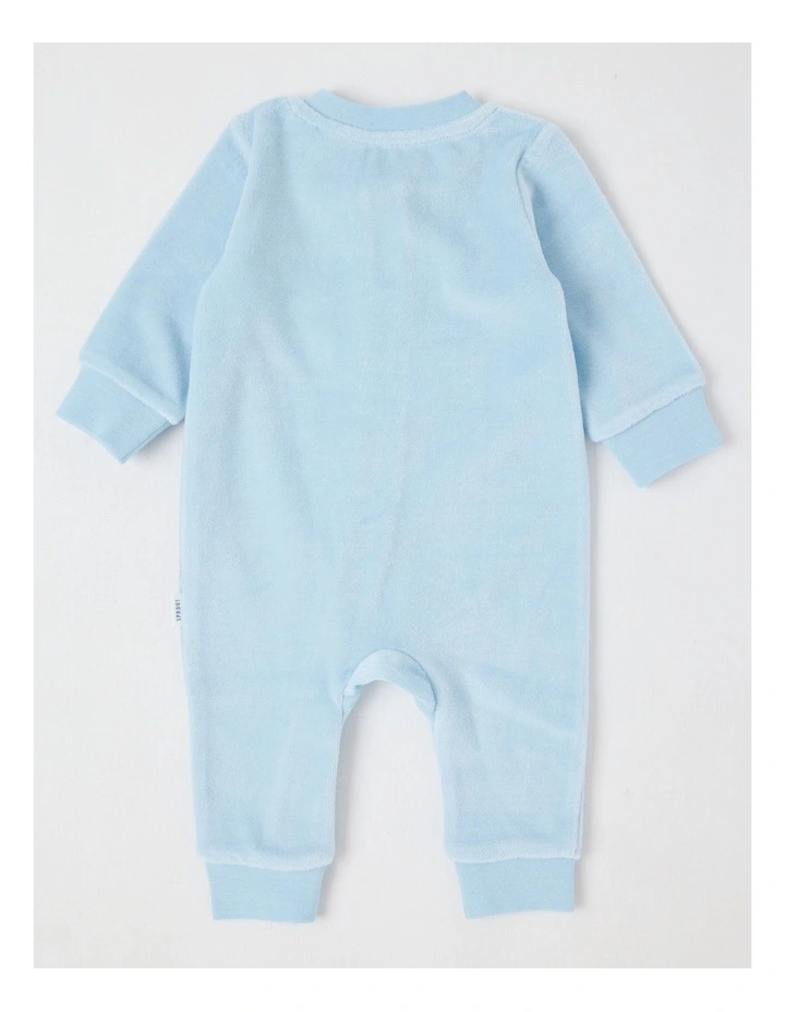 Newborn Teddy Bear Velour Coverall in Blues image 3