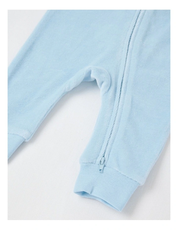 Newborn Teddy Bear Velour Coverall in Blues image 4