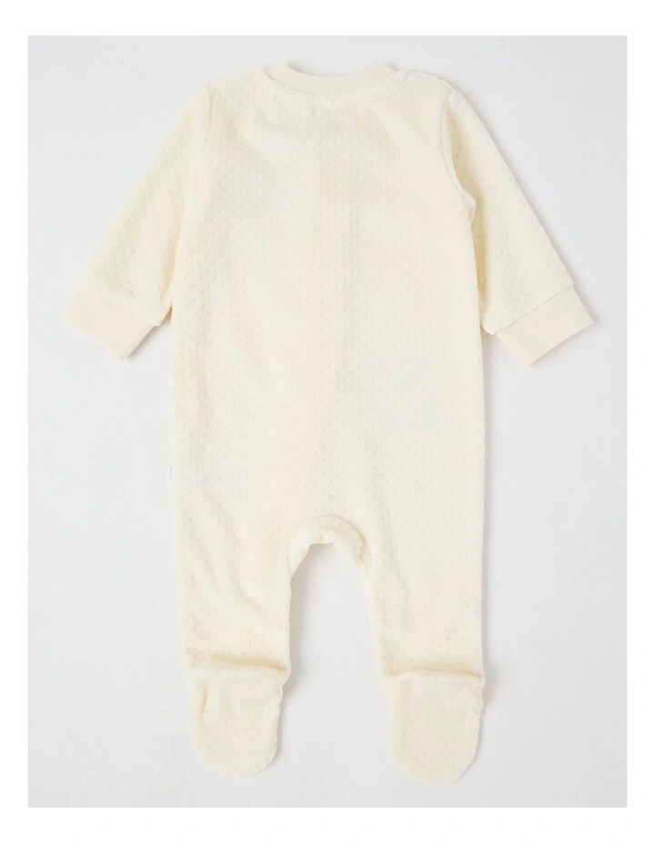 Newborn Teddy Bear Velour Embroidered Coverall in Cream image 3