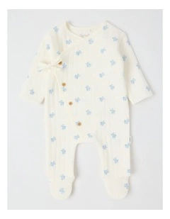 Newborn Teddy Bear Quilted Coverall in Cream