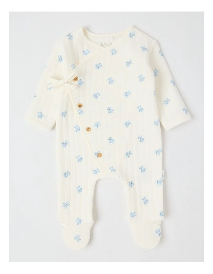 Newborn Teddy Bear Quilted Coverall in Cream image 1
