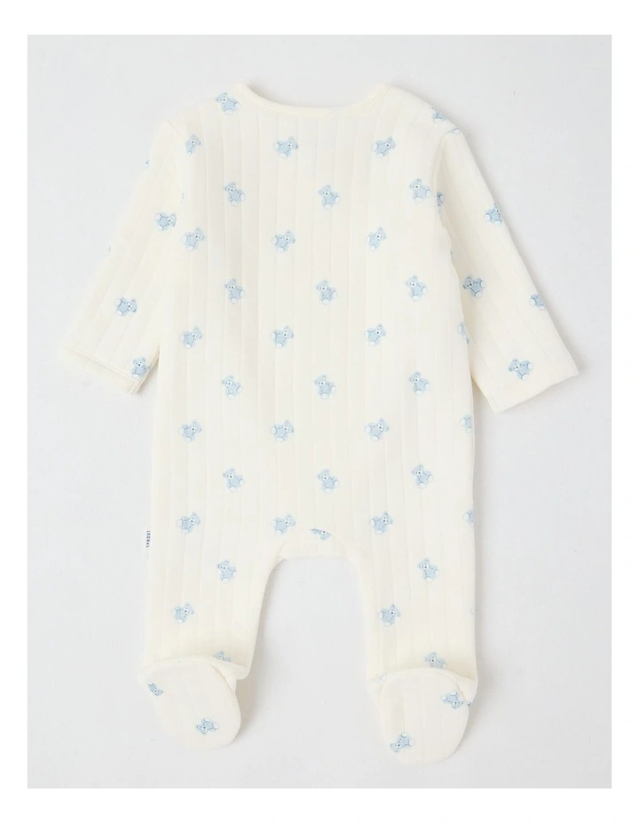 Newborn Teddy Bear Quilted Coverall in Cream image 3