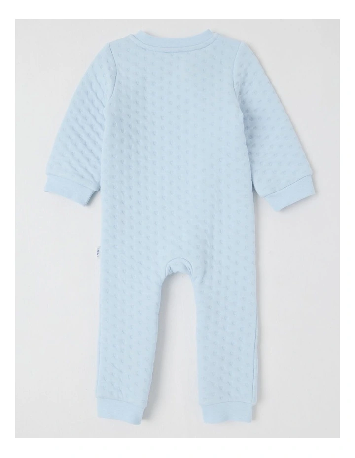 Newborn Quilted Teddy Bear Embroidered Coverall in Blues image 3
