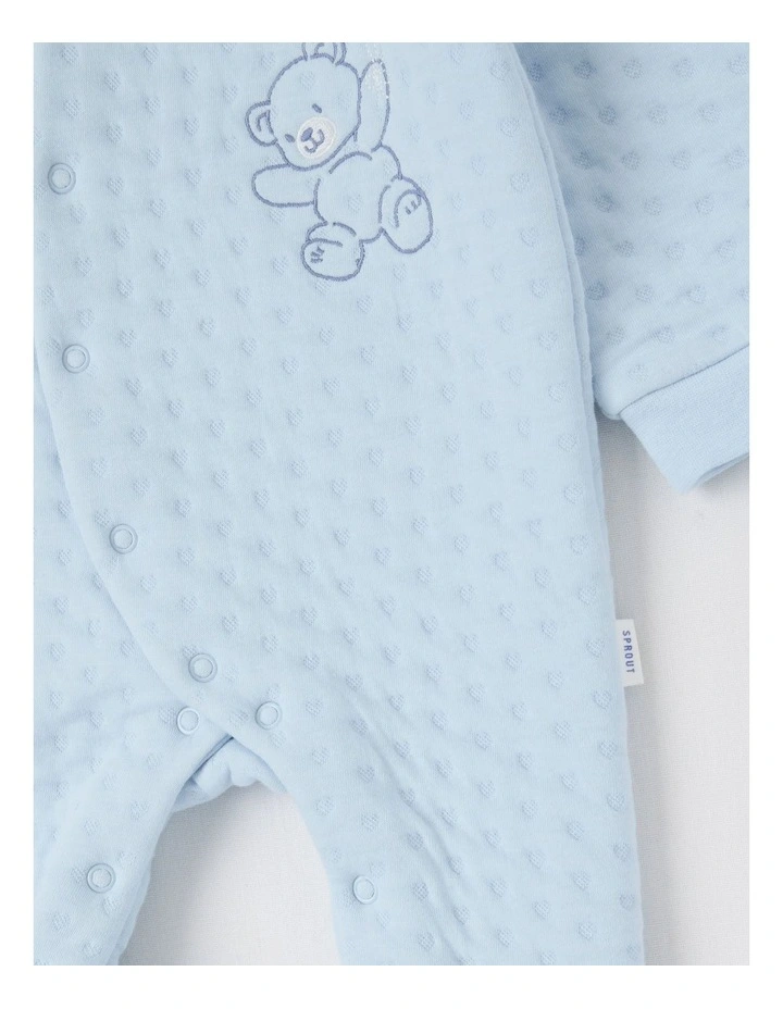 Newborn Quilted Teddy Bear Embroidered Coverall in Blues image 4