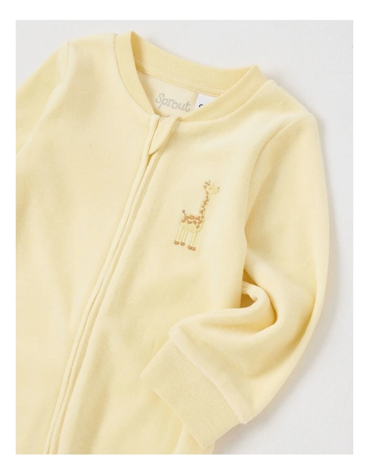 Newborn Giraffe Velour Coverall in Lemon image 2
