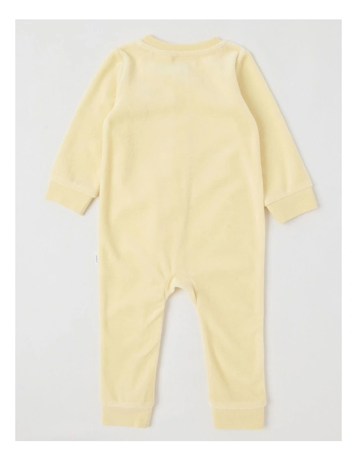 Newborn Giraffe Velour Coverall in Lemon image 3