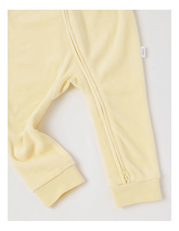 Newborn Giraffe Velour Coverall in Lemon image 4