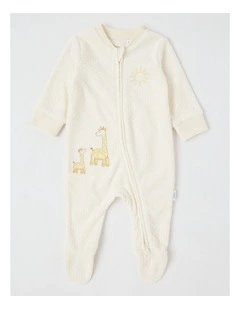 Newborn Giraffe Velour Embroidered Coverall in Cream