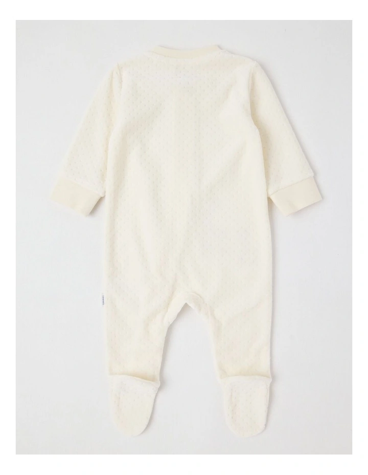 Newborn Giraffe Velour Embroidered Coverall in Cream image 3