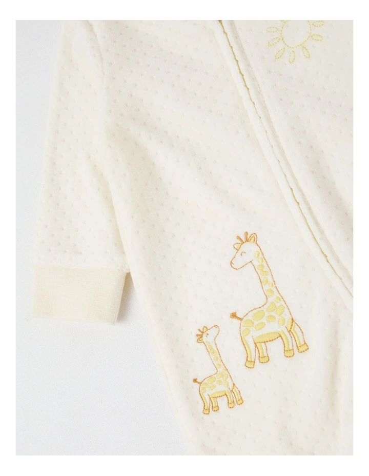 Newborn Giraffe Velour Embroidered Coverall in Cream image 4