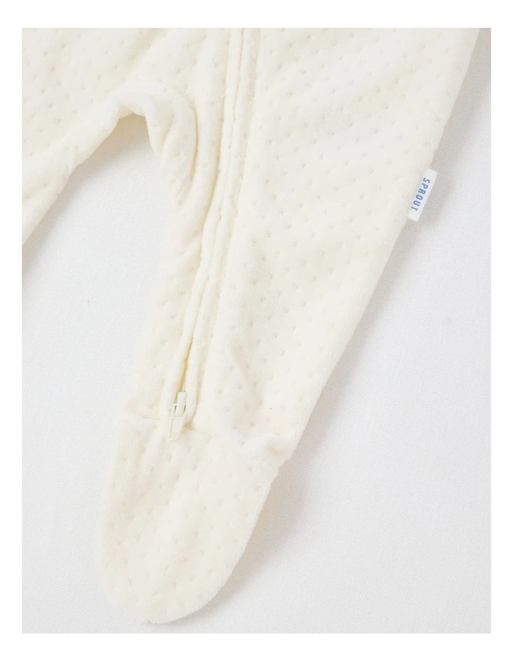 Newborn Giraffe Velour Embroidered Coverall in Cream image 5