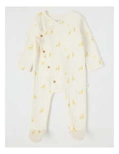 Newborn Giraffe Quilted Coverall in Cream
