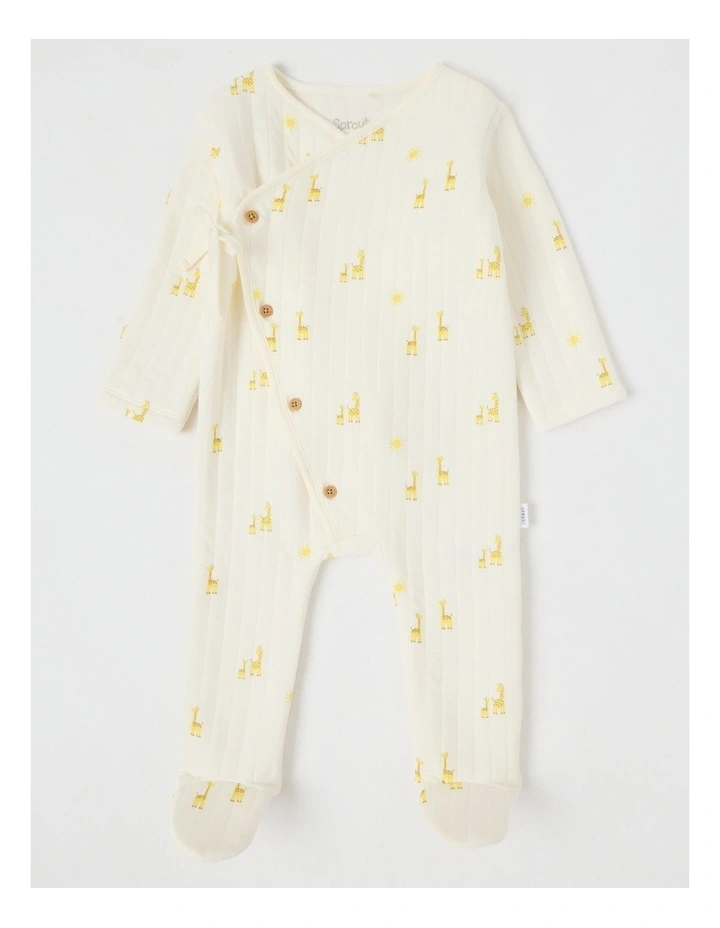 Newborn Giraffe Quilted Coverall in Cream image 1