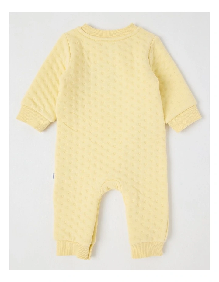 Newborn Lion Quilted Embroidered Coverall in Lemon image 3