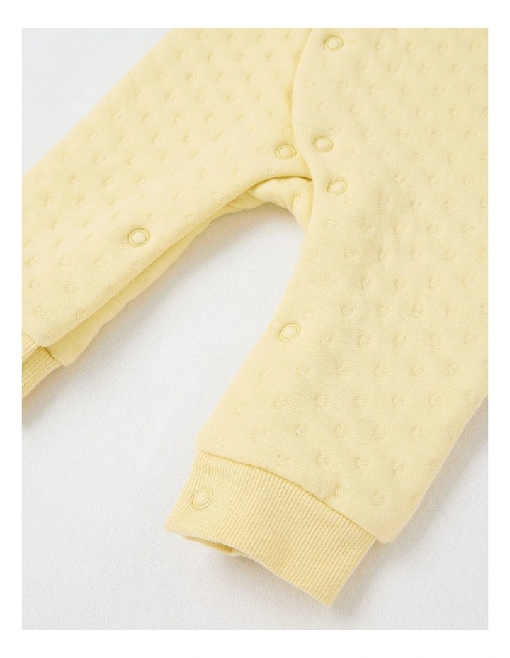 Newborn Lion Quilted Embroidered Coverall in Lemon image 4