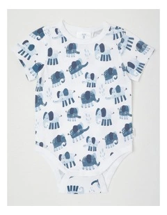 Essentials Watercolour Elephant Bodysuit in White