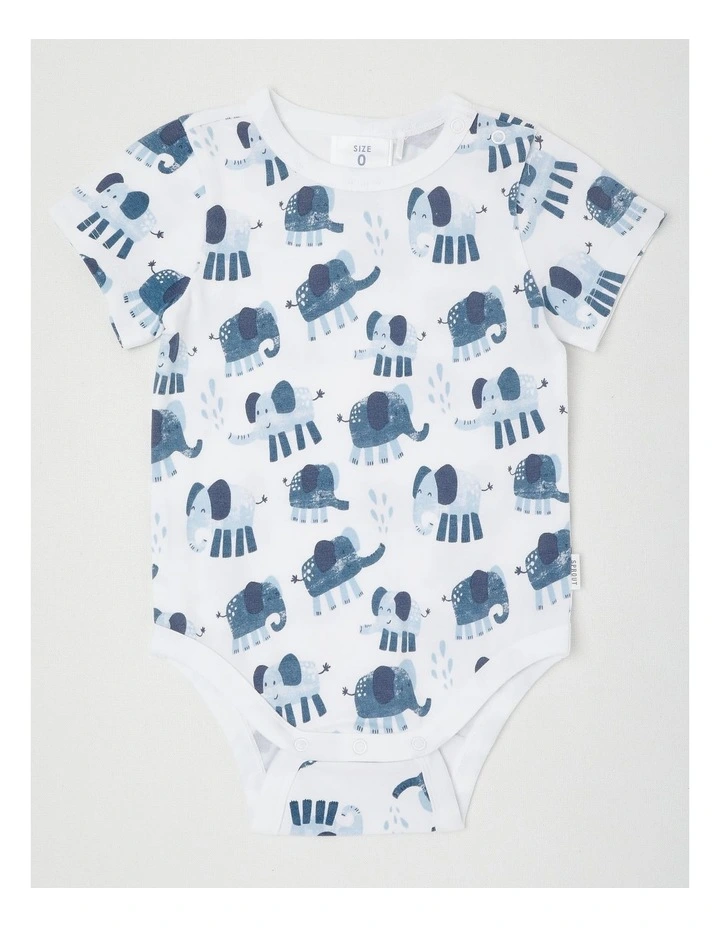 Essentials Watercolour Elephant Bodysuit in White image 1