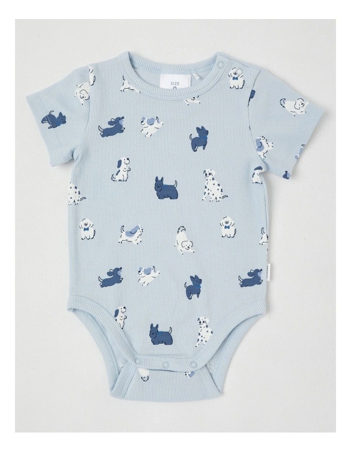 Essentials Rib Tonal Dogs Bodysuit in Light Blue image 1