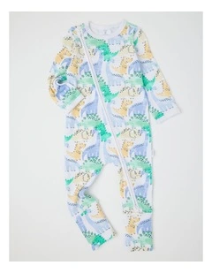 Essentials Rib Watercolour Dino Coverall in White