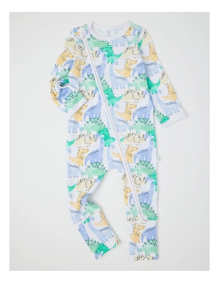 Essentials Rib Watercolour Dino Coverall in White image 1