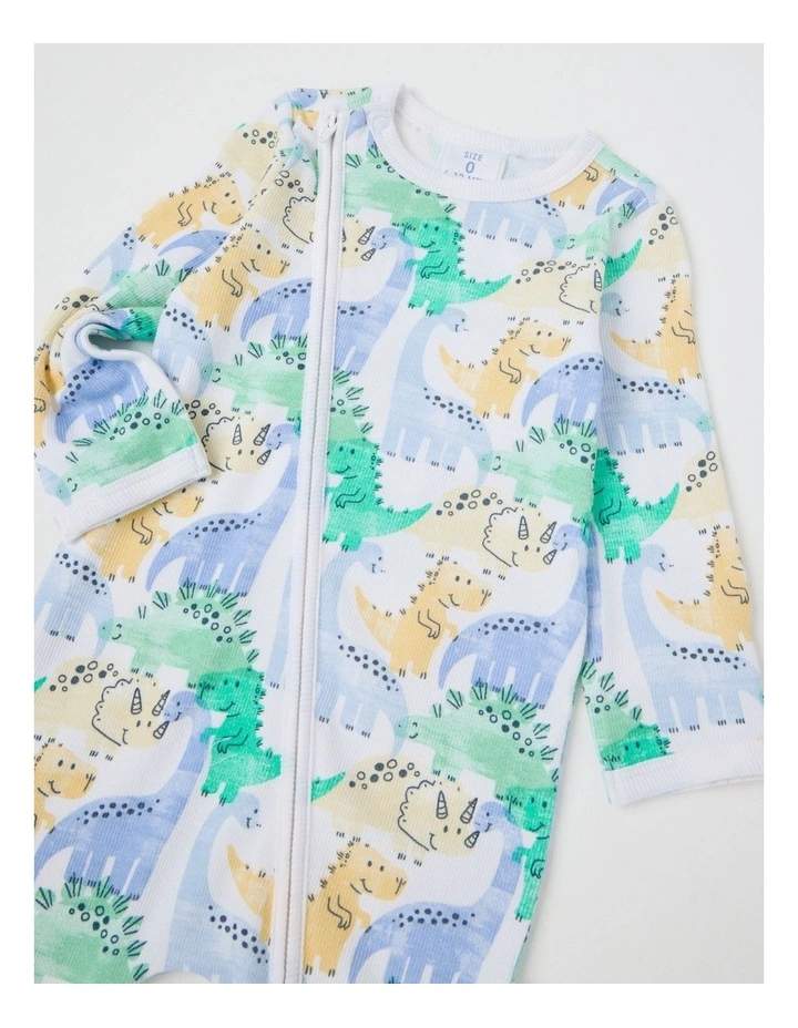 Essentials Rib Watercolour Dino Coverall in White image 2