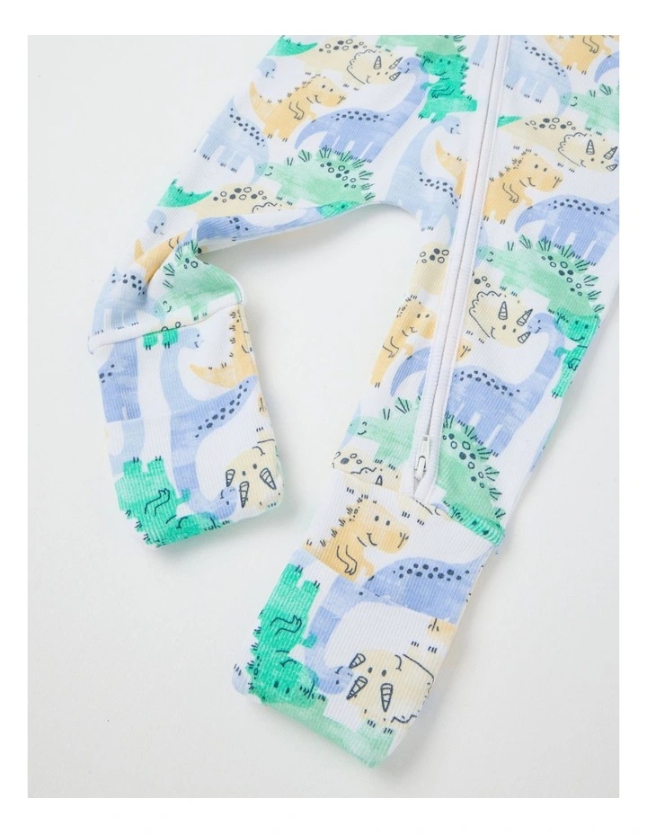 Essentials Rib Watercolour Dino Coverall in White image 3