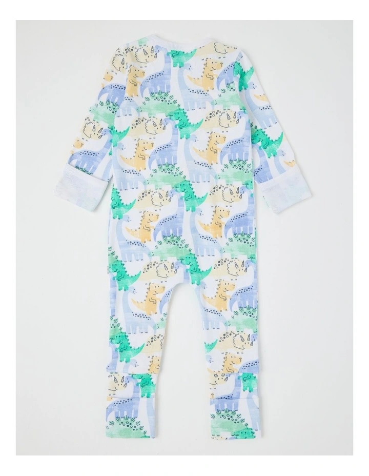 Essentials Rib Watercolour Dino Coverall in White image 4
