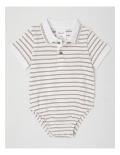 Stripe Polo Bodysuit Beige