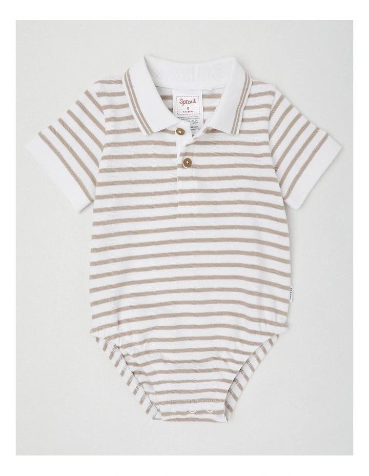 Stripe Polo Bodysuit Beige image 1